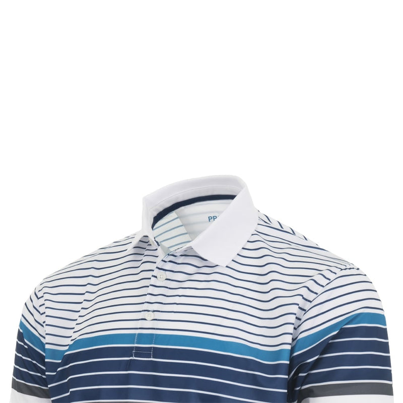 ProQuip Technical Chest Stripe Golf Polo Shirt - White/Blue